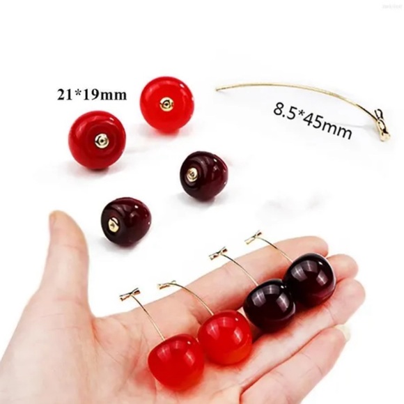 Cherry Drop earrings/Dark Maroon - Picture 3 of 3